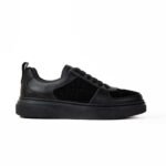 hugo boss leather lace-up trainers - black