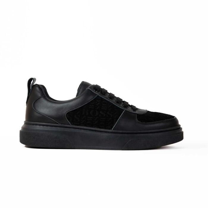 hugo boss leather lace-up trainers - black - Image 1