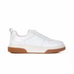 hugo boss leather lace-up trainers / white