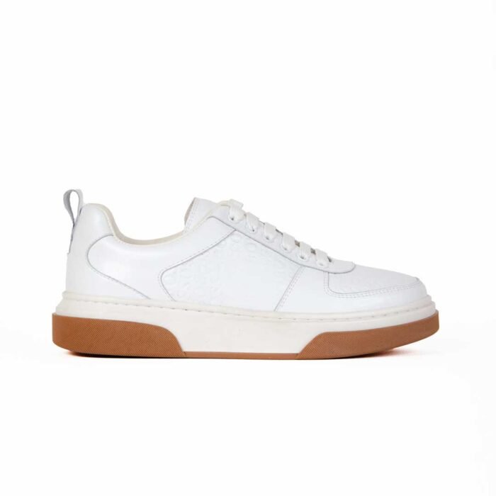 hugo boss leather lace-up trainers / white - Image 1